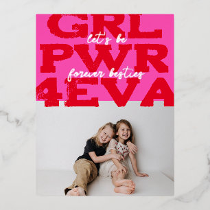 Girl Power Happy Galentine's Day With Photo Foil Holiday Postcard