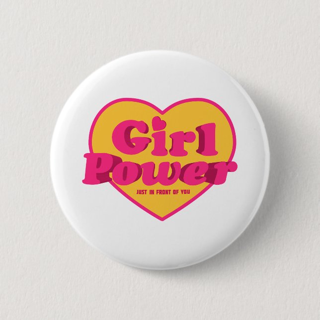 Girl Power Heart Shaped Typographic Design Quote 6 Cm Round Badge (Front)