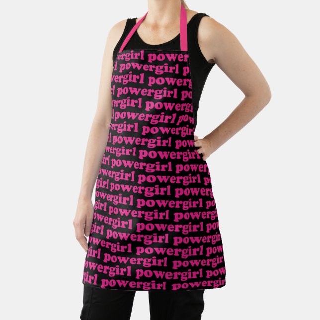 Girl power hot pink modern typography pattern apron (Insitu)