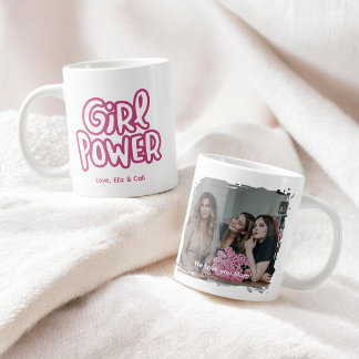 Girl Power Pink Cute Lettering Photo Mother's Day Large Coffee Mug