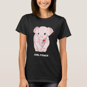 Girl Power Pink Elephant Holding a Heart  T-Shirt