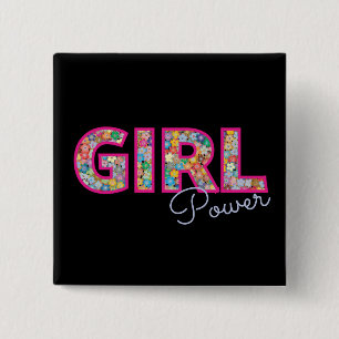 Girl Power Pink Girly Beautiful Wildflower Women 15 Cm Square Badge