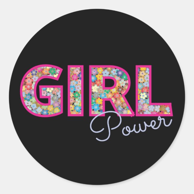 Girl Power | Pink Girly Beautiful Wildflower Women Classic Round Sticker (Front)