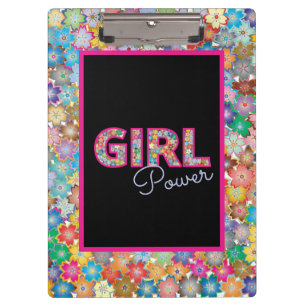 Girl Power   Pink Girly Beautiful Wildflower Women Clipboard