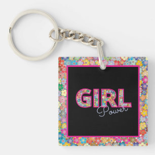 Girl Power Pink Girly Beautiful Wildflower Women Key Ring