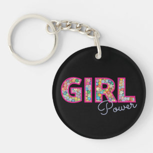 Girl Power Pink Girly Beautiful Wildflower Women Key Ring