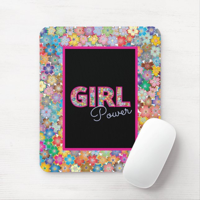 Girl Power | Pink Girly Beautiful Wildflower Women Mouse Mat (With Mouse)