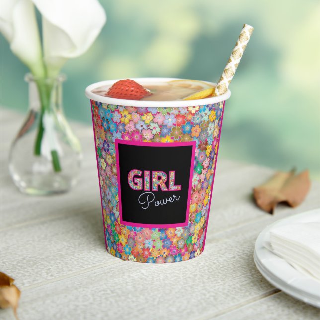 Girl Power | Pink Girly Beautiful Wildflower Women Paper Cups (Insitu)