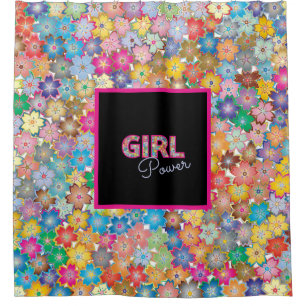 Girl Power   Pink Girly Beautiful Wildflower Women Shower Curtain