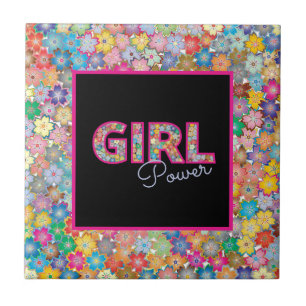 Girl Power Pink Girly Beautiful Wildflower Women Tile