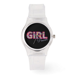 Girl Power   Pink Girly Beautiful Wildflower Women Watch