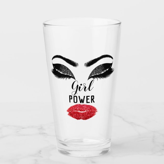 Girl Power Red Kiss Lips Makeup Bridal Shower Glass (Front)