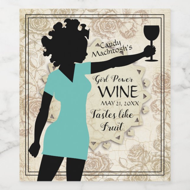 Girl power strong woman roses homemade wine glass wine label (Single Label)