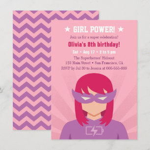 Girl Power Superhero Birthday Party Bash Invitation