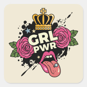 Girl Power Tattoo Style Square Sticker
