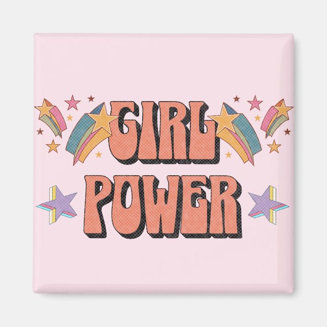 Girl Power text design with stars Magnet (Front)