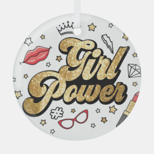 Girl Power: Vintage Feminist Glitter. Glass Tree Decoration