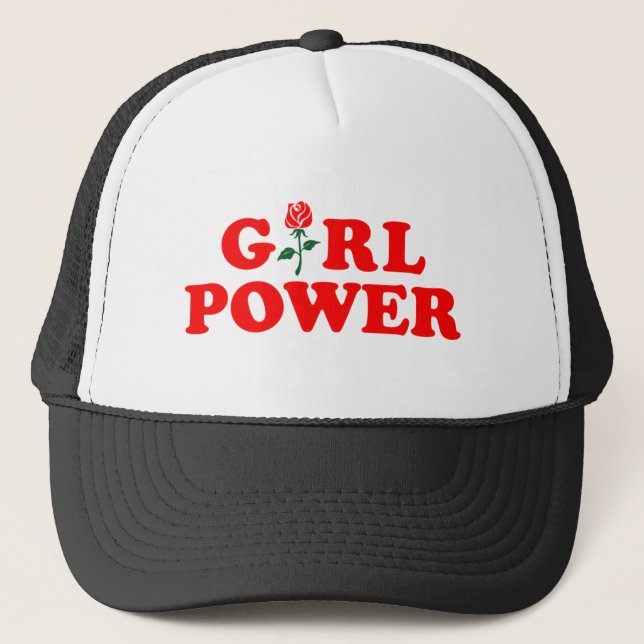 Girl Power White Black Trucker Hat (Front)
