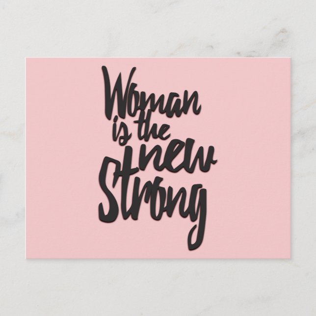 Girl Power Woman is the New Strong in Pink Black Postcard (Front)