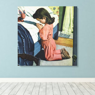 Girl Praying at Bedtime, the Lord's Prayer Canvas Print