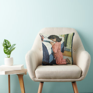 Girl Praying at Bedtime, the Lord's Prayer Cushion