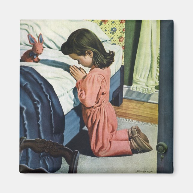 Girl Praying at Bedtime, the Lord's Prayer Magnet (Front)