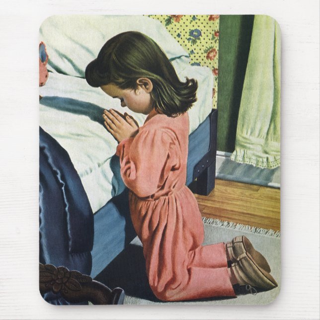 Girl Praying at Bedtime, the Lord's Prayer Mouse Mat (Front)