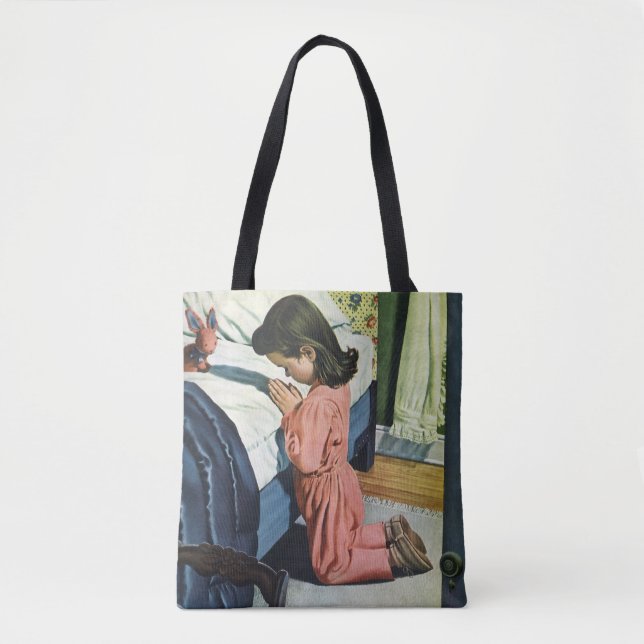 Girl Praying at Bedtime, the Lord's Prayer Tote Bag (Front)