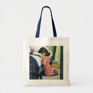 Girl Praying at Bedtime, the Lord's Prayer Tote Bag