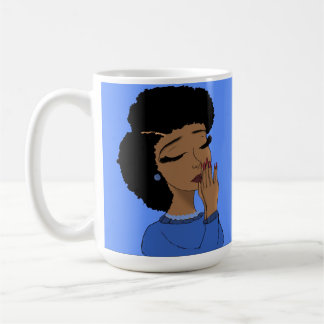 Girl praying (blue background) coffee mug