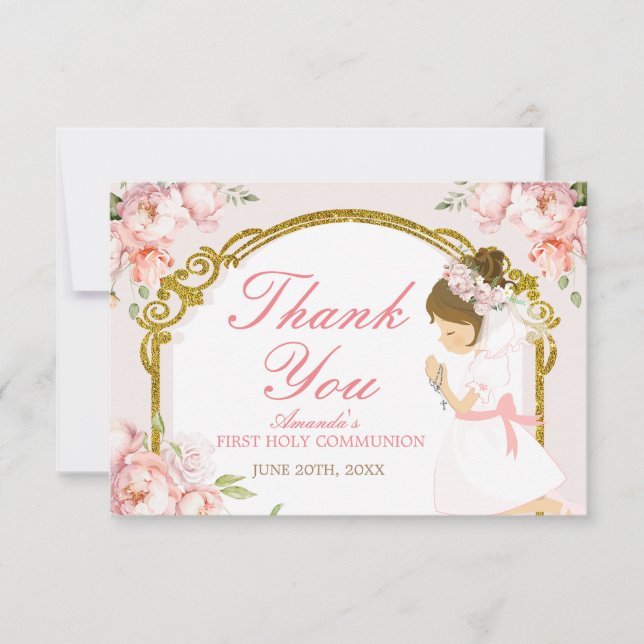 Girl Praying Gold 1st Holy Communion Thank You (Front)