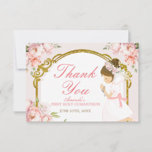 Girl Praying Gold 1st Holy Communion Thank You Card