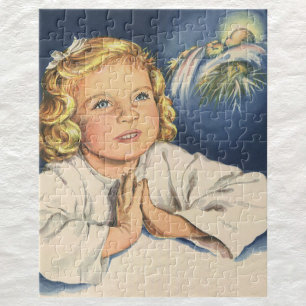 Girl Praying to Jesus Christ, Bedtime Prayers Jigsaw Puzzle