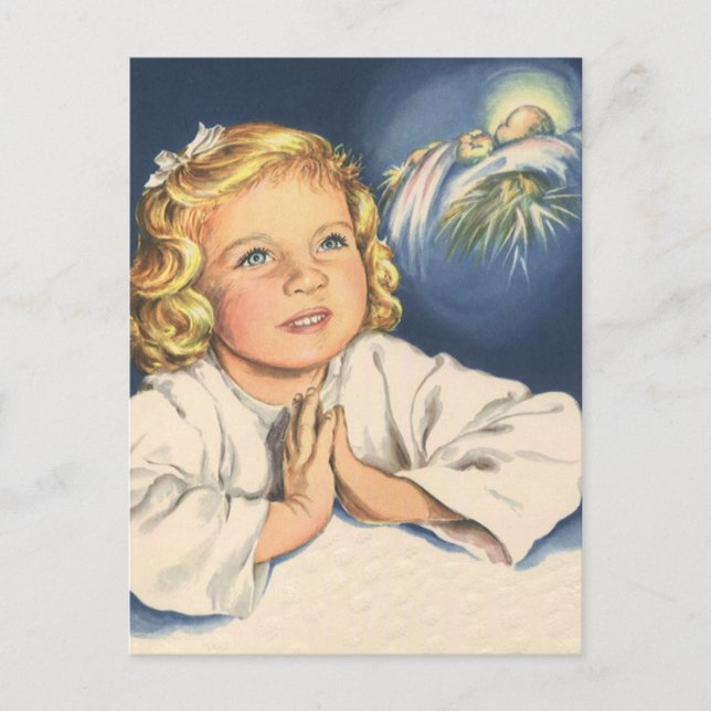 Girl Praying to Jesus Christ, Bedtime Prayers Postcard (Front)
