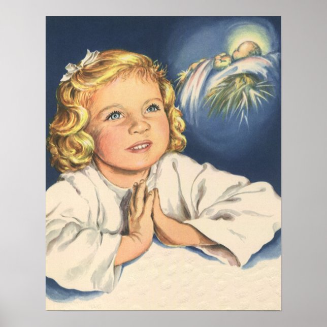 Girl Praying to Jesus Christ, Bedtime Prayers Poster (Front)