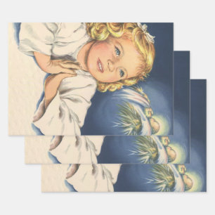 Girl Praying to Jesus Christ, Bedtime Prayers Wrapping Paper Sheet