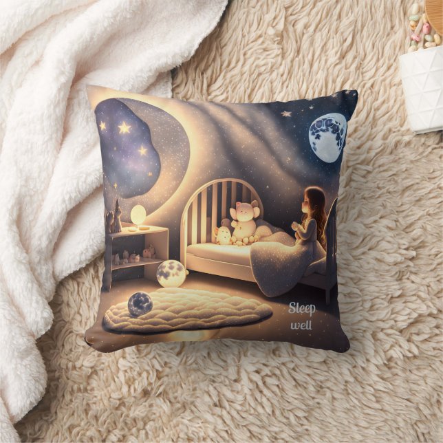 Girl prays in moonlight and by starlight, custom  cushion (Blanket)