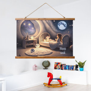 Girl prays in moonlight and by starlight, custom  hanging tapestry