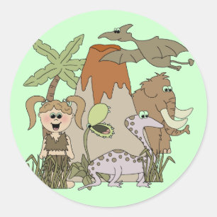 Girl Prehistoric Life Classic Round Sticker