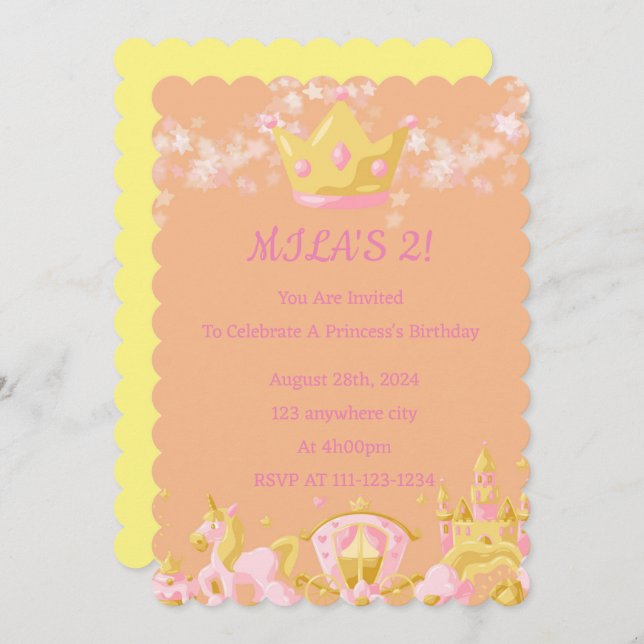 Girl princess birthday invitation  (Front/Back)