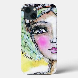 Girl Princess Crown Watercolor Artsy Yellow Green Case-Mate iPhone Case