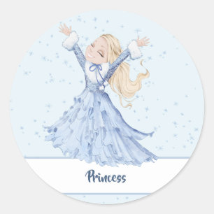 Girl Princess Enchanted Snowflakes Classic Round Sticker
