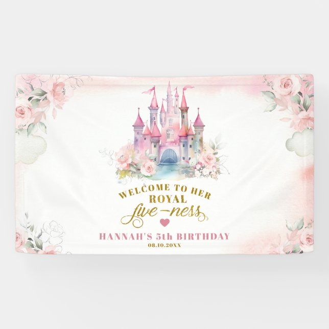 Girl Princess Royal Castle Fifth Birthday Large Banner (Horizontal)