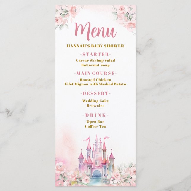 Girl Princess Royal Castle Fifth Birthday Menu (Front)