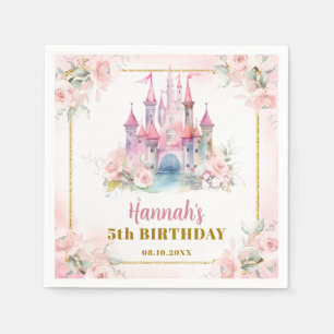 Girl Princess Royal Castle Fifth Birthday Paper Napkin