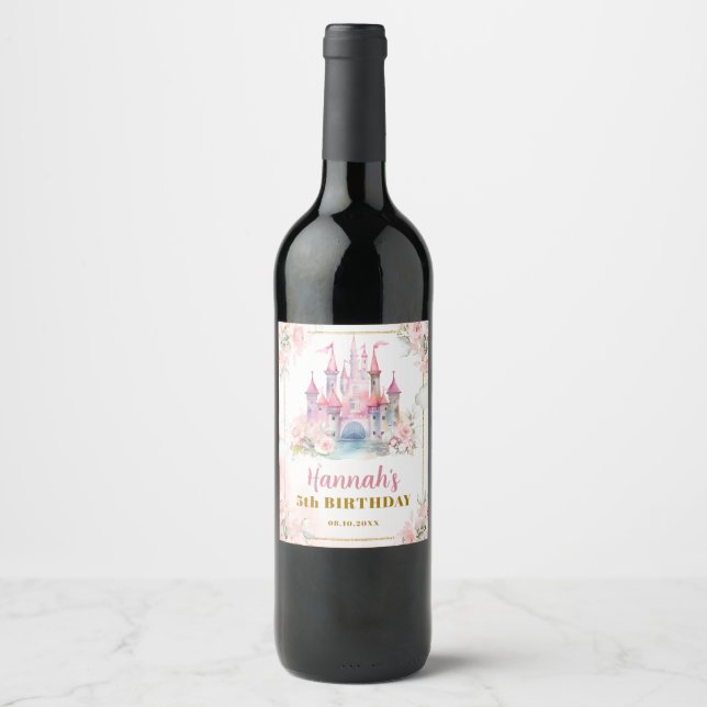 Girl Princess Royal Castle Fifth Birthday Wine Label (Front)
