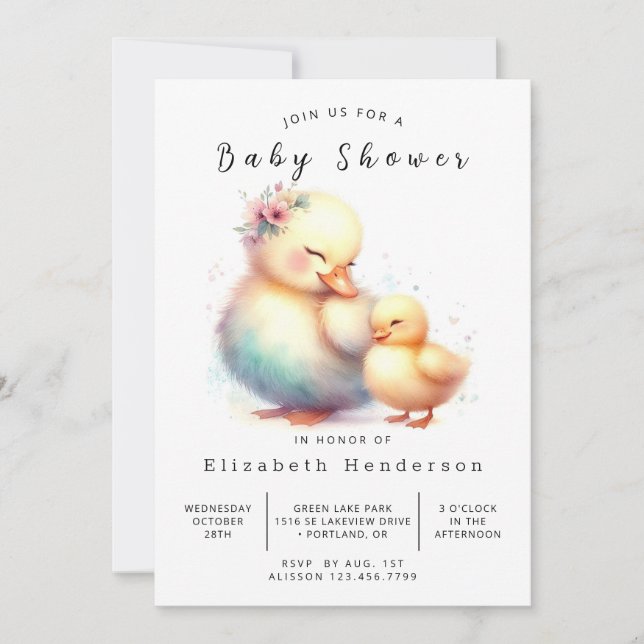 Girl Printable Duck Baby Shower Invitation (Front)