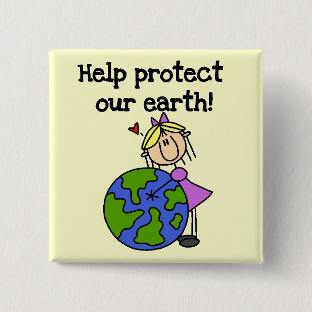 Girl Protect Our Earth Tshirts and Gifts 15 Cm Square Badge (Front)