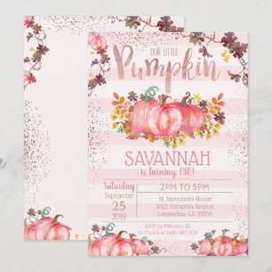 Girl Pumpkin 1st Birthday Invitation - Fall