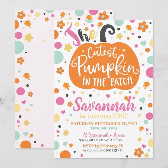 Girl Pumpkin Birthday Invitation (Front/Back)